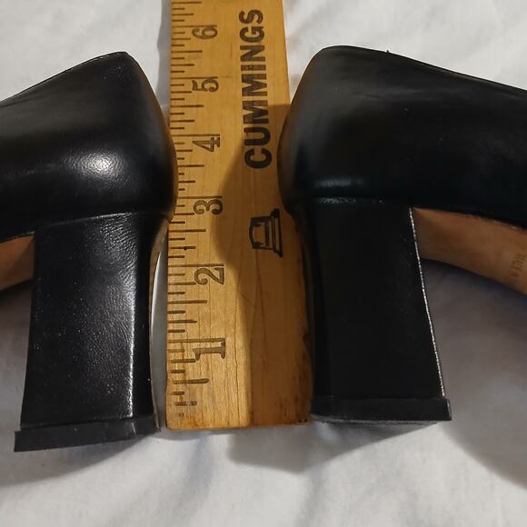 VTG Ann Marino 6 1/2 Black Leather Square-Toe 3" Heel Block Heel Classic - Picture 9 of 14